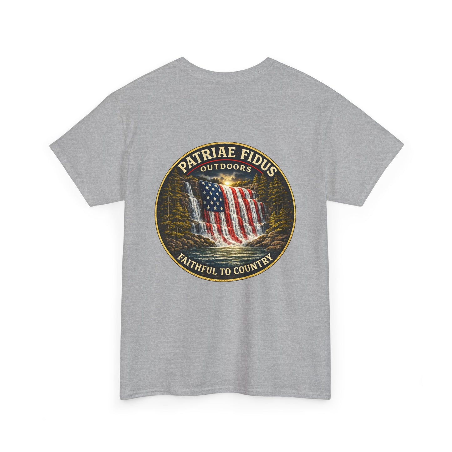 Patriae Fidus Flag Tee — Patriotic American Flag T-Shirt (Faithful to Country)