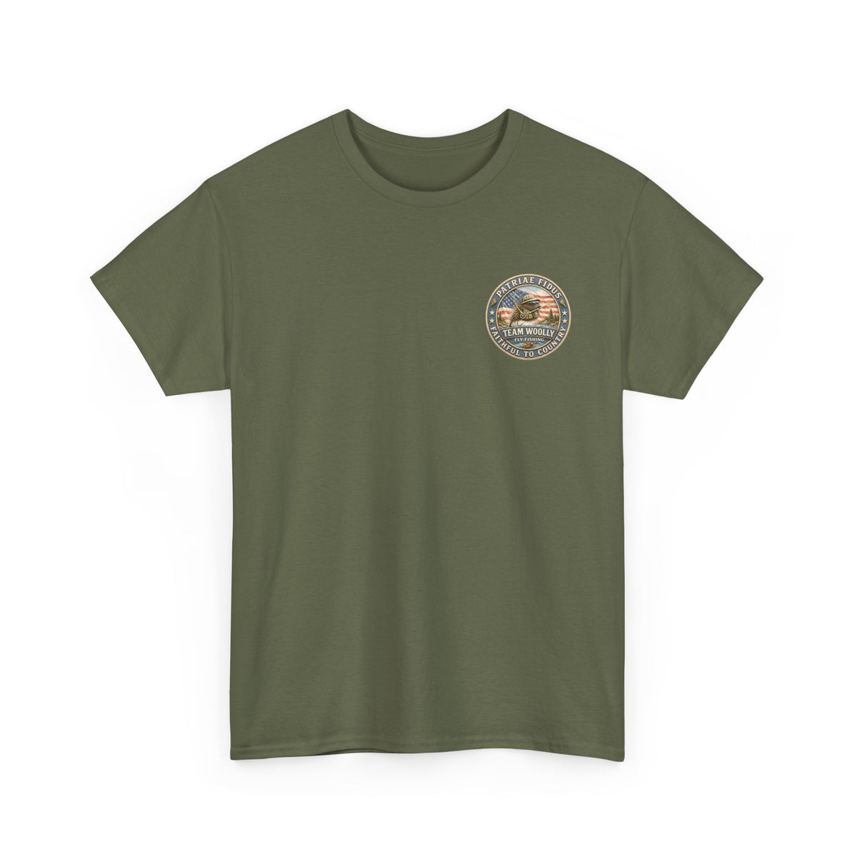 Fishing T‑Shirt — Patriæ Fidus Outdoors “Fish Hard Live Free” American Flag Tee