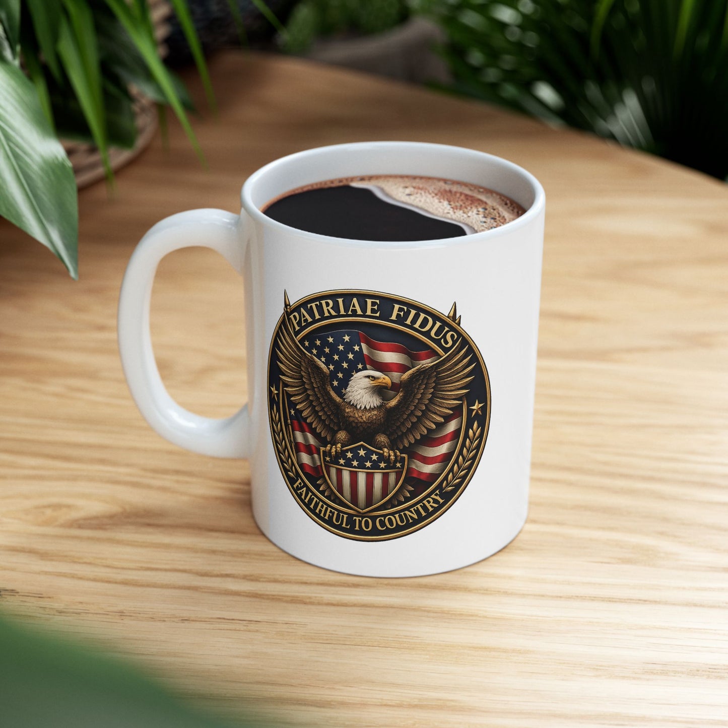 Patriotic Eagle Seal Ceramic Mug — American Flag Crest Coffee Cup (11oz & 15oz)