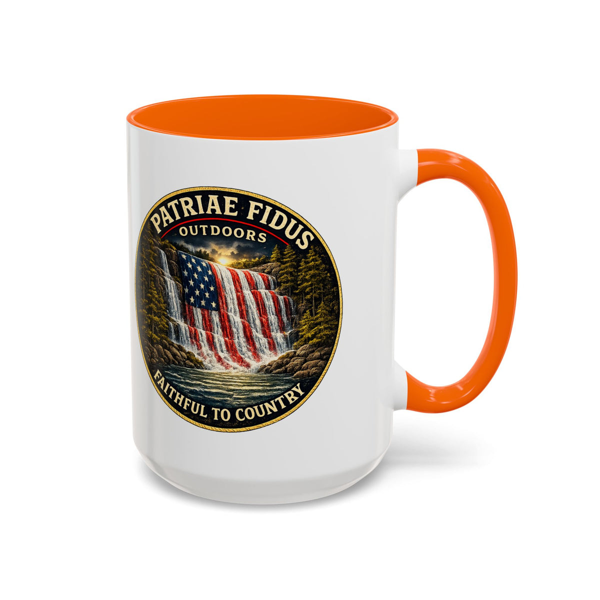 Patriae Fidus Flag Waterfall Accent Coffee Mug (11/15oz) — Faithful to Country