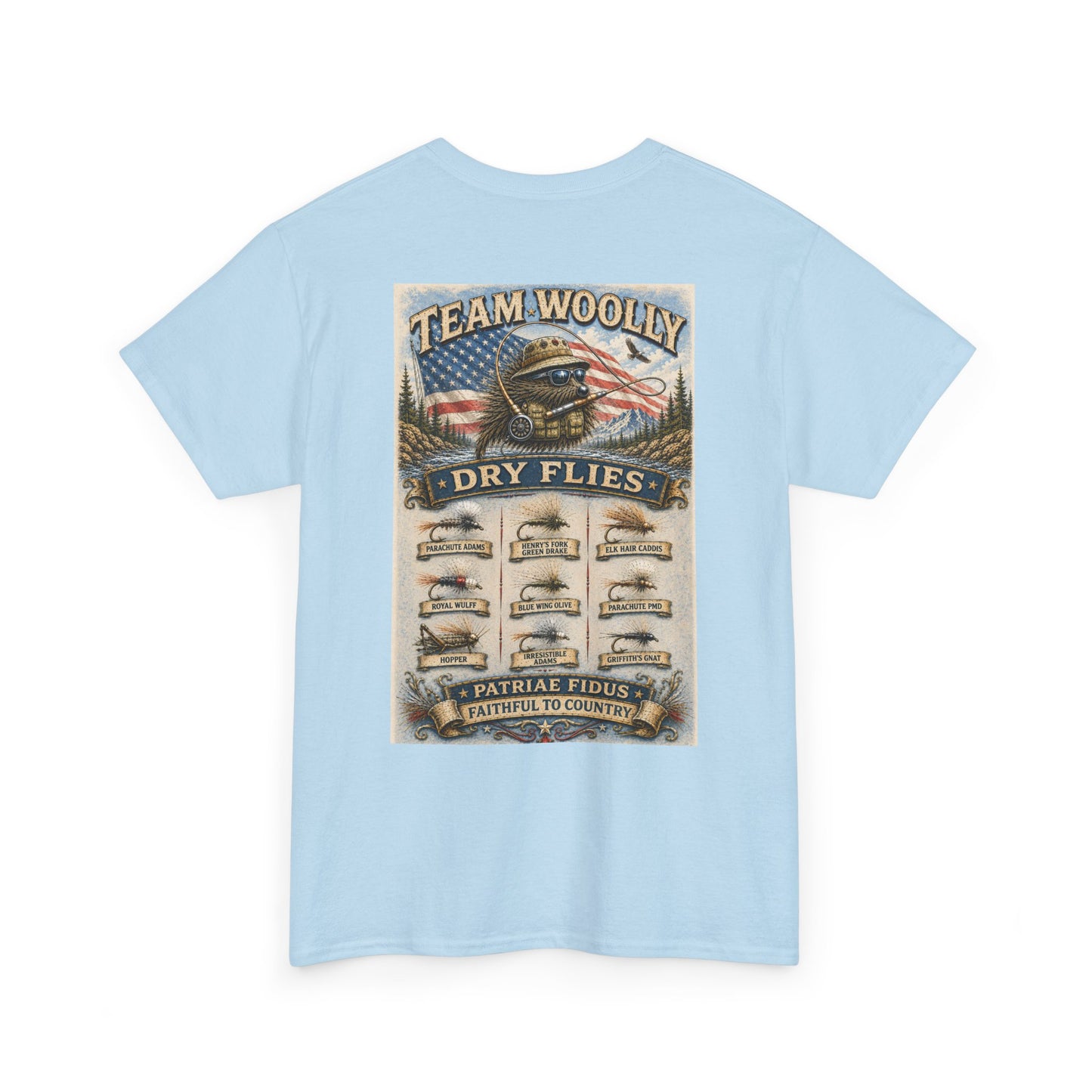 T-Shirt — Team Woolly Dry Flies Fishing Graphic Tee (Back Print)