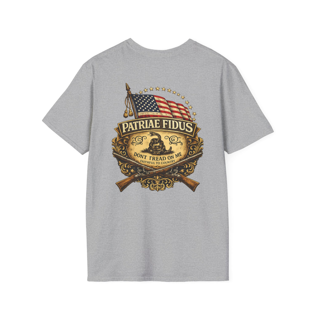Patriae Fidus Patriotic American Flag Gadsden Patch T-Shirt