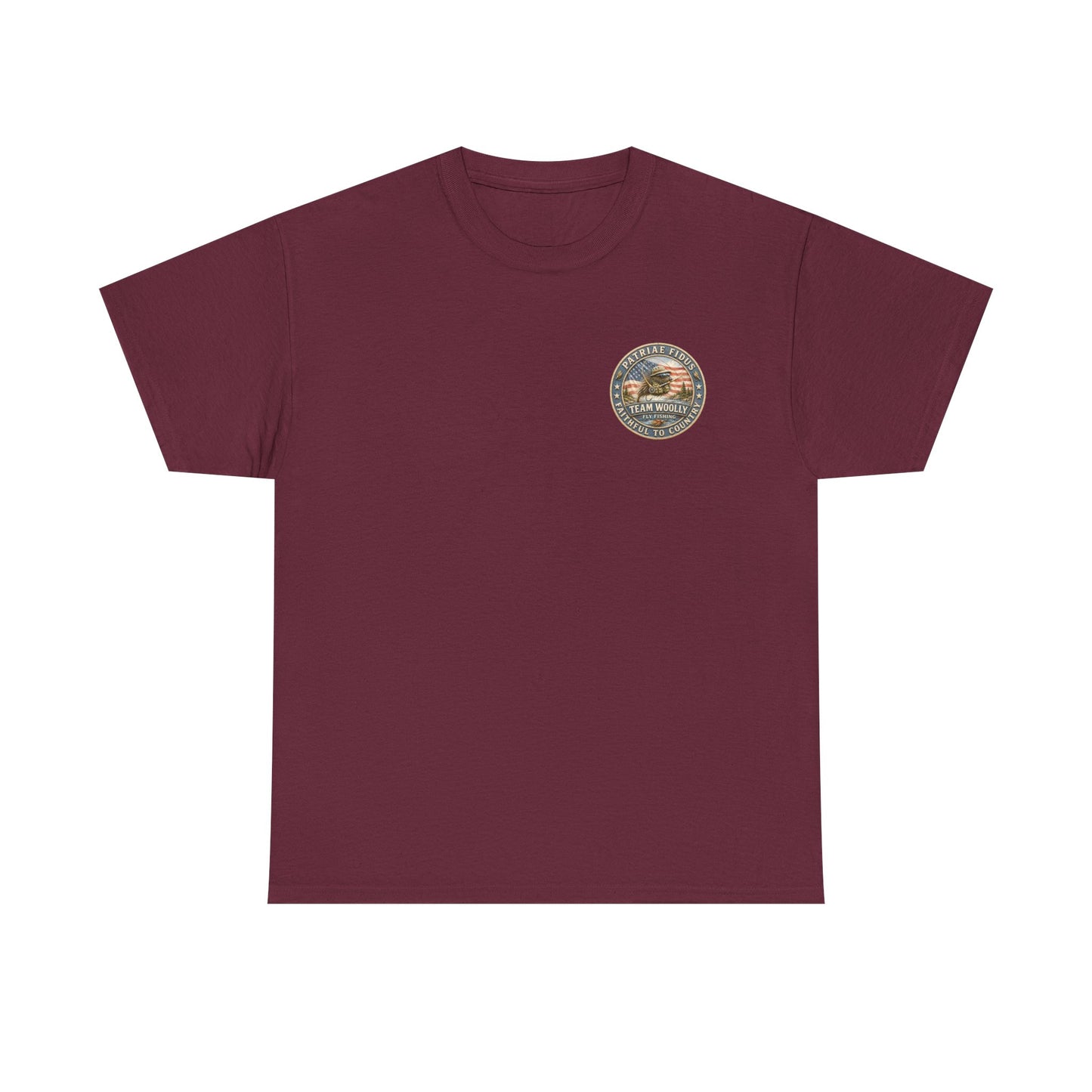“Fish Hard Live Free” T-Shirt — Trout Patriae Fidus Outdoors American Flag Design