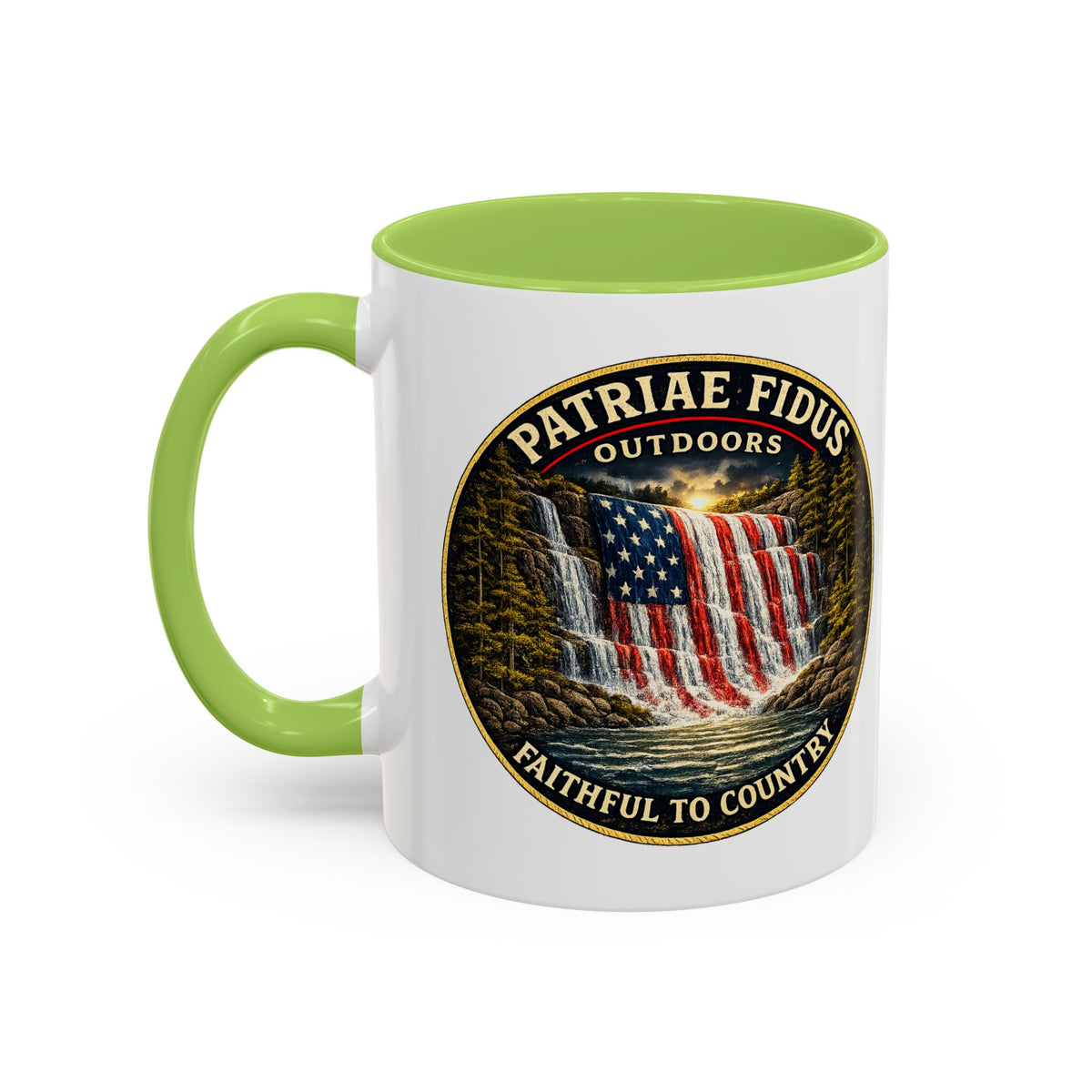 Patriae Fidus Flag Waterfall Accent Coffee Mug (11/15oz) — Faithful to Country