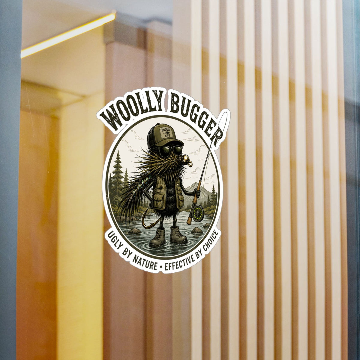 Kiss-Cut Vinyl Decal — "Woolly Bugger" Fly-Fishing Sticker (Ugly by Nature • Outdoor Angler Gift)