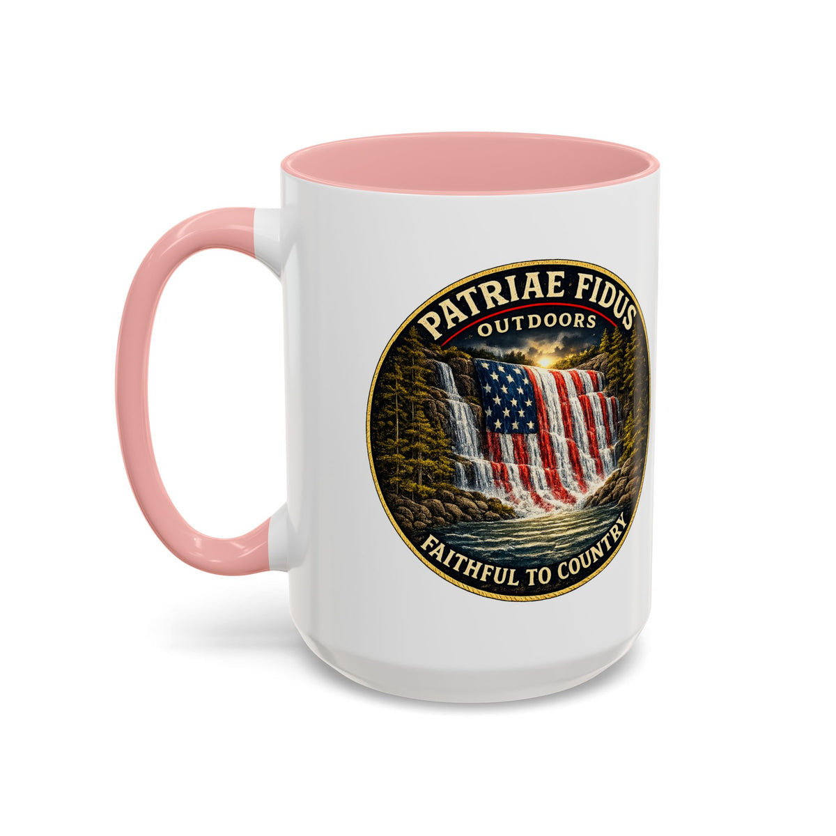 Patriae Fidus Flag Waterfall Accent Coffee Mug (11/15oz) — Faithful to Country