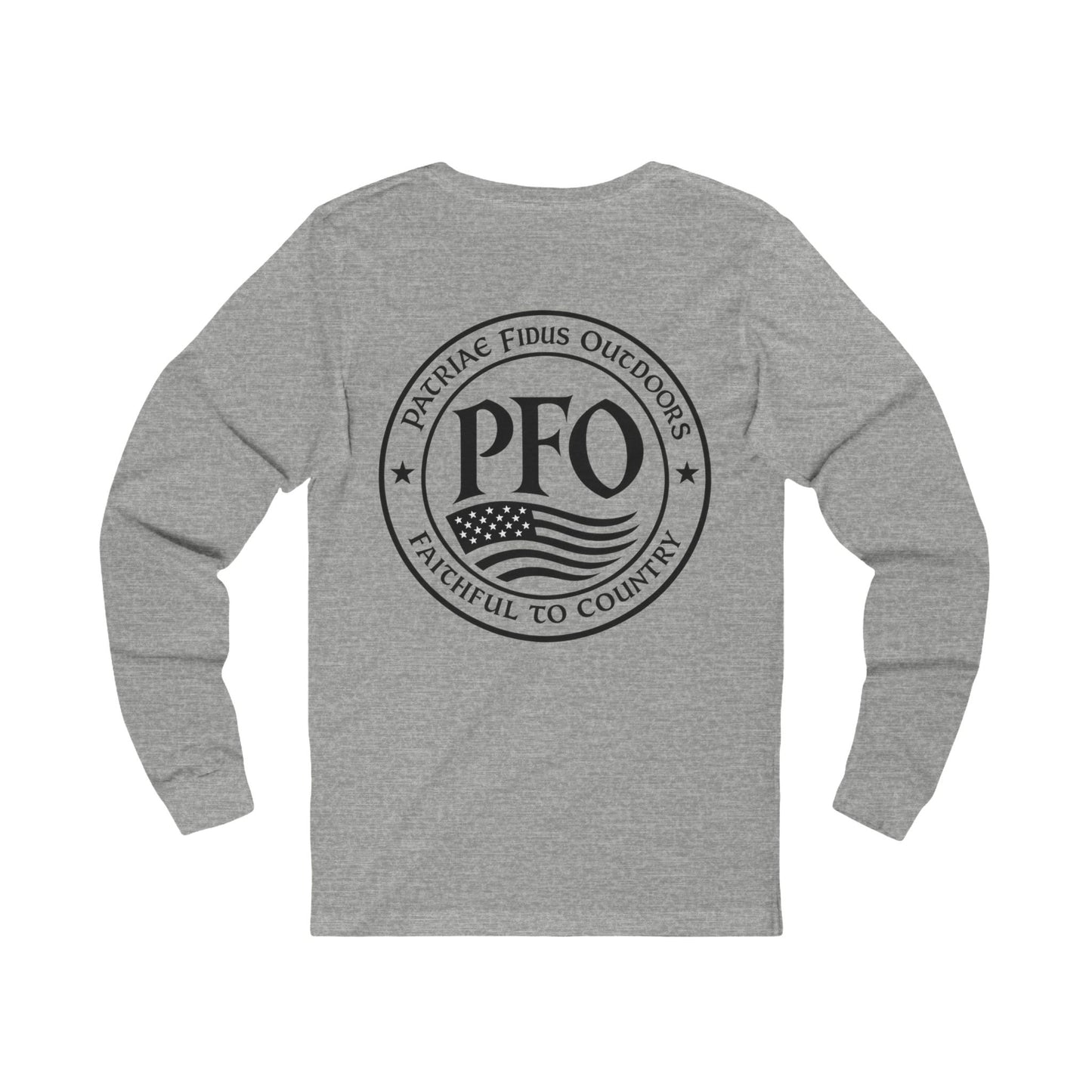 PFO Patriæ Fidūs Outdoors Long Sleeve Tee — American Flag Emblem