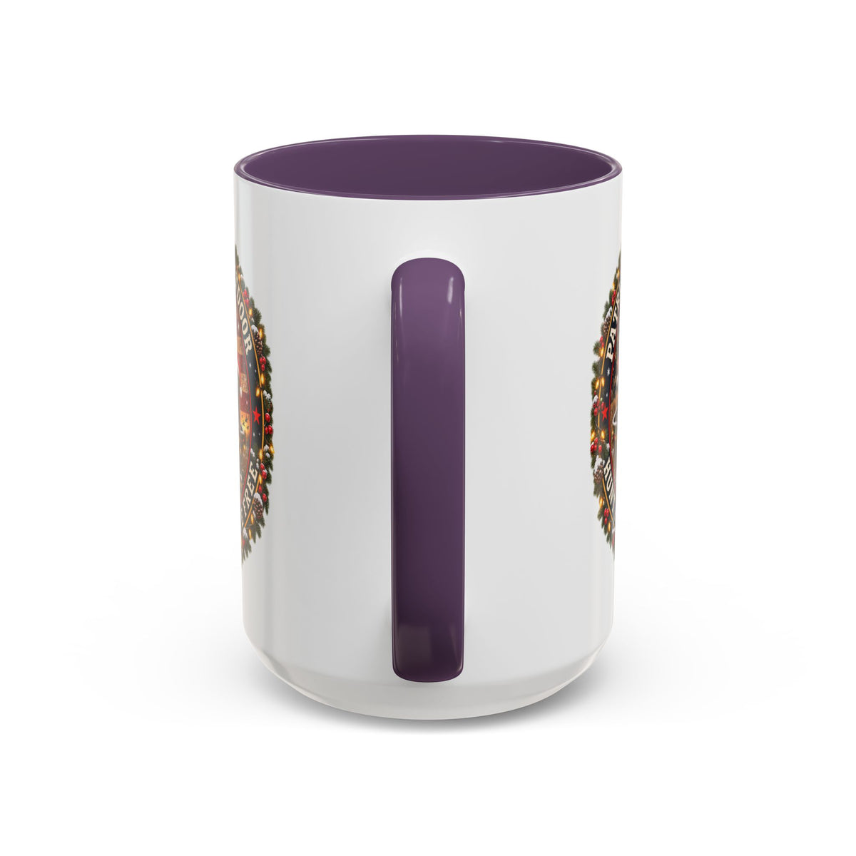 Patriæ Fidus Outdoor Christmas Coffee Mug — "Hunt Hard, Live Free" with Labrador Trio (11/15oz)