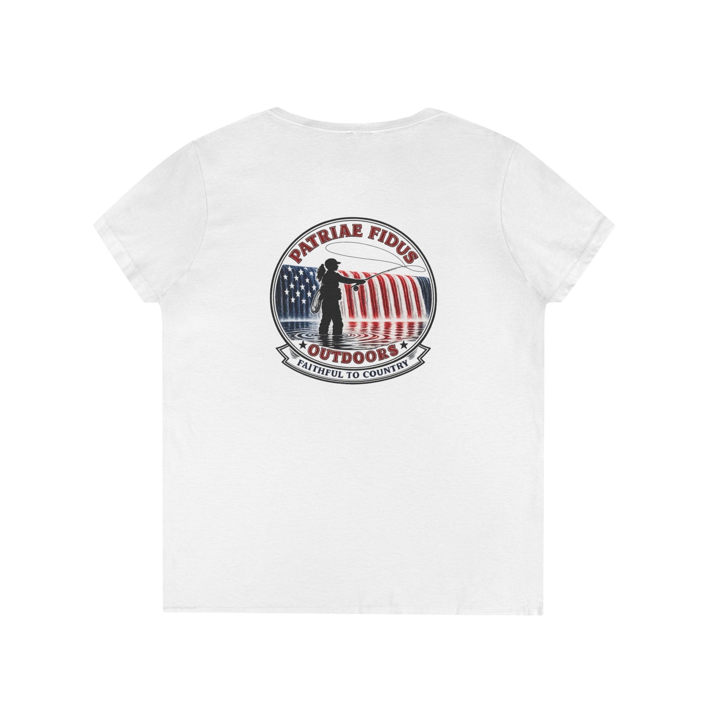 Patriae Fidus Outdoors Ladies' V-Neck T-Shirt — American Flag Hunting Logo