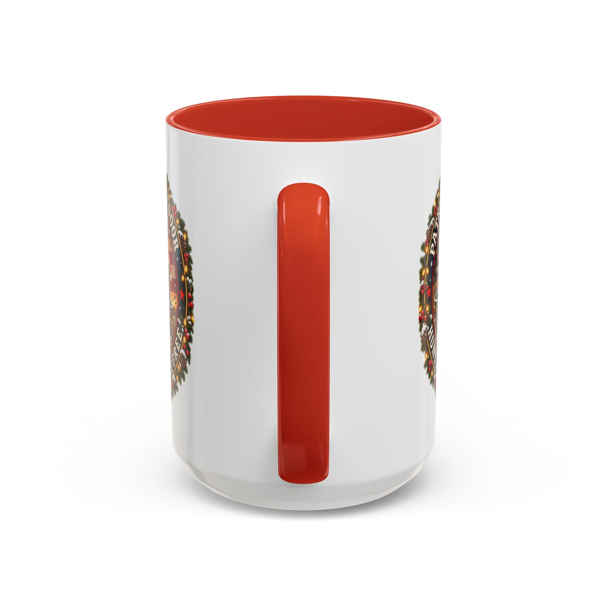 Patriæ Fidus Outdoor Christmas Coffee Mug — "Hunt Hard, Live Free" with Labrador Trio (11/15oz)