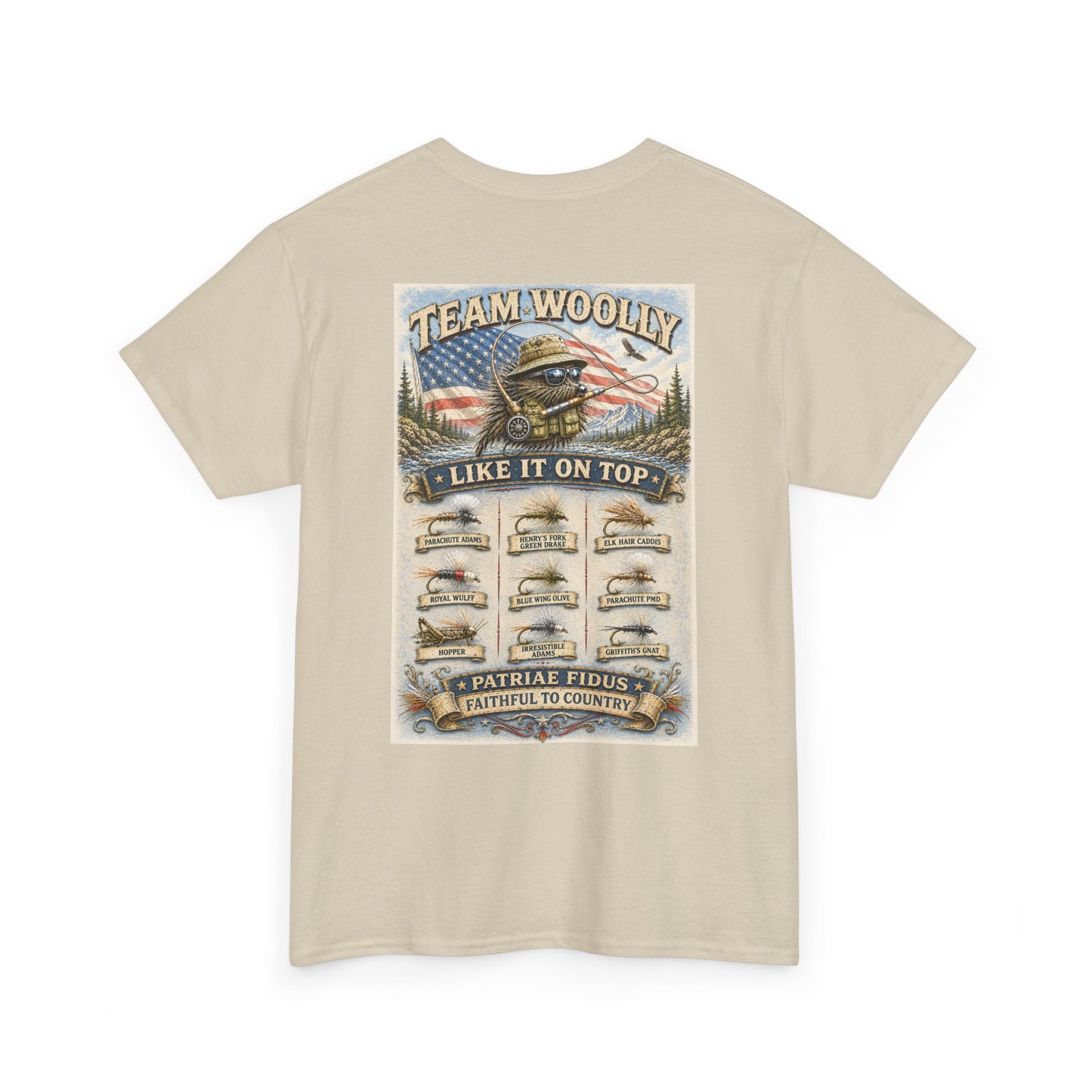 Team Woolly Dry Fly Collection T-Shirt: ("Like It On Top")