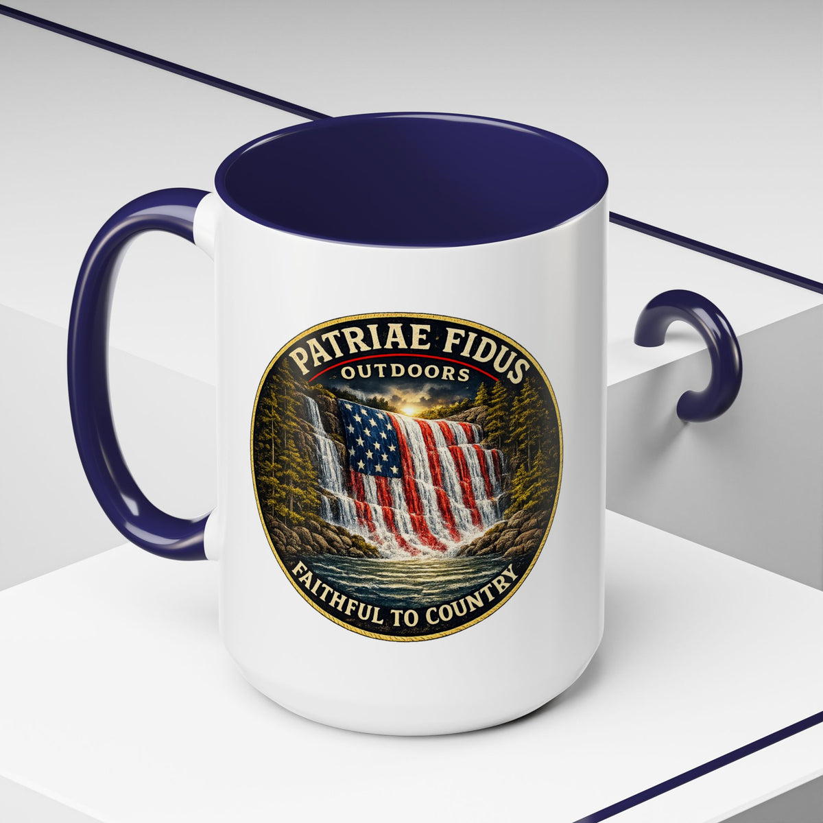 Patriae Fidus Flag Waterfall Accent Coffee Mug (11/15oz) — Faithful to Country