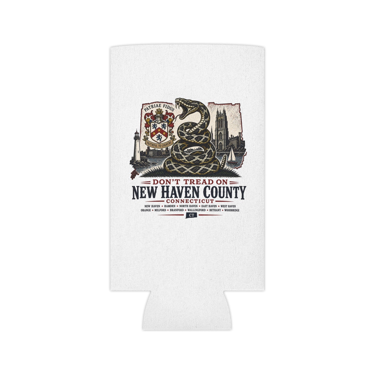 Can Cooler - "Don't Tread On New Haven County Connecticut" Snake Crest Design