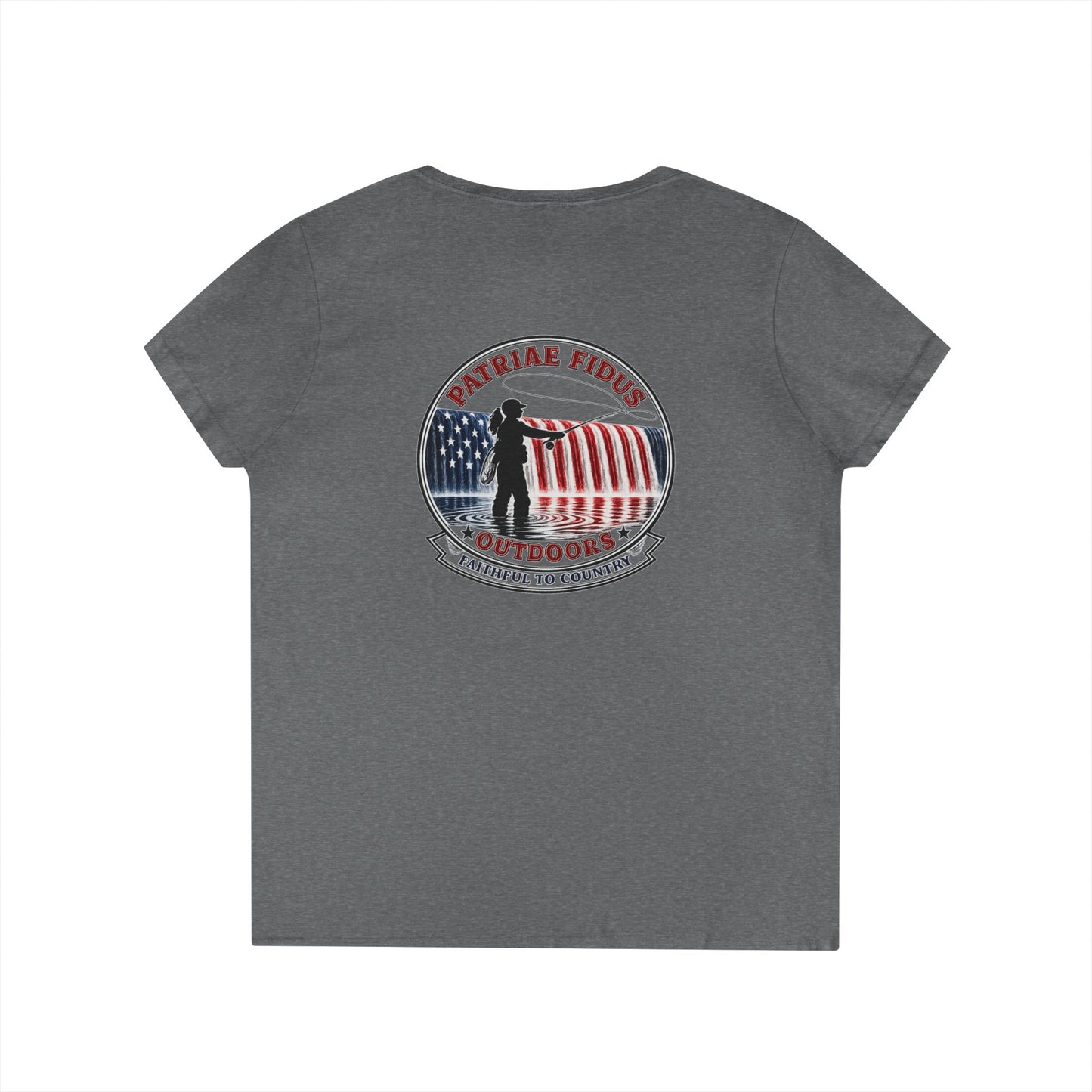 Patriae Fidus Outdoors Ladies' V-Neck T-Shirt — American Flag Hunting Logo