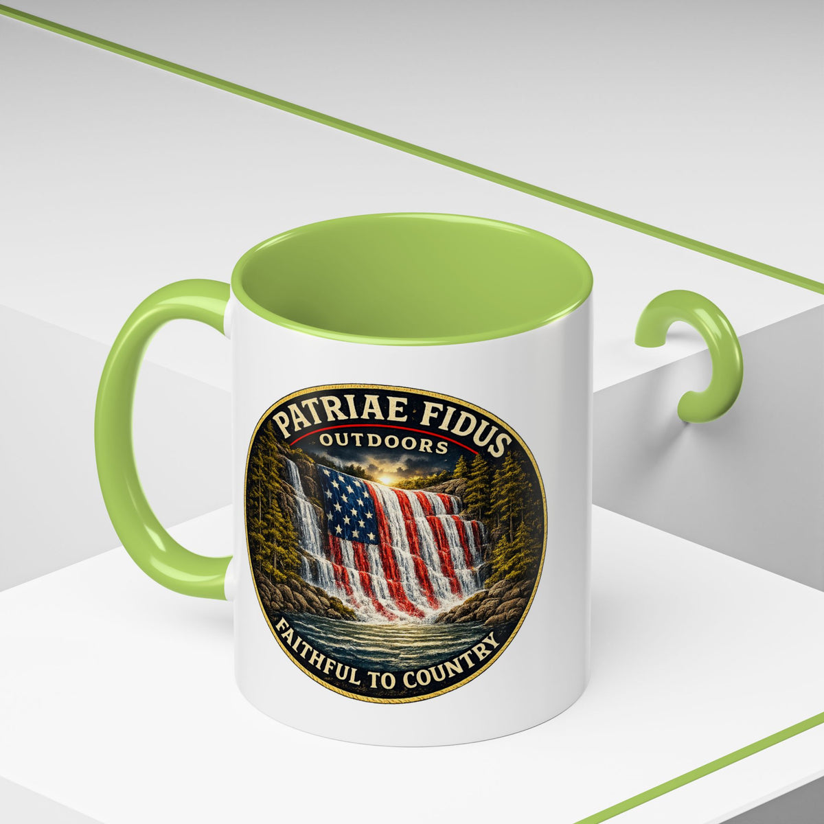 Patriae Fidus Flag Waterfall Accent Coffee Mug (11/15oz) — Faithful to Country