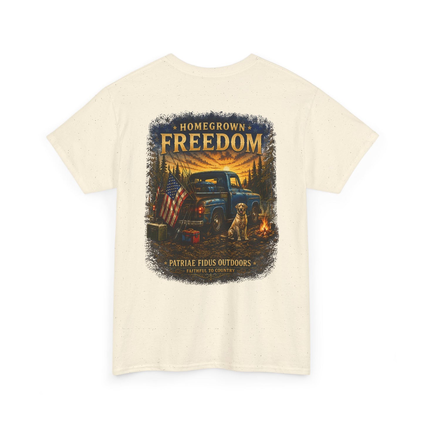 Homegrown Freedom Tee — Vintage Truck, American Flag & Campfire Graphic