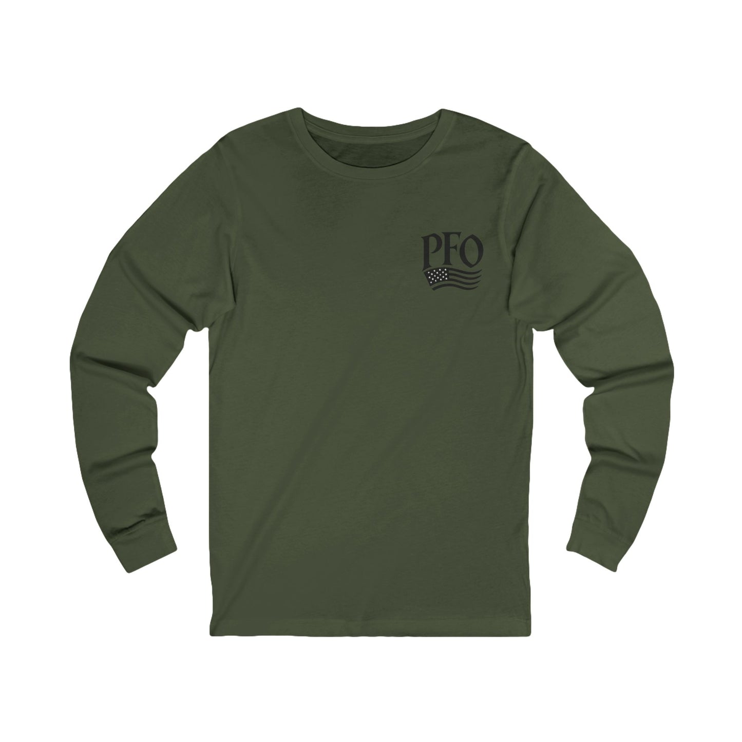 PFO Patriæ Fidūs Outdoors Long Sleeve Tee — American Flag Emblem