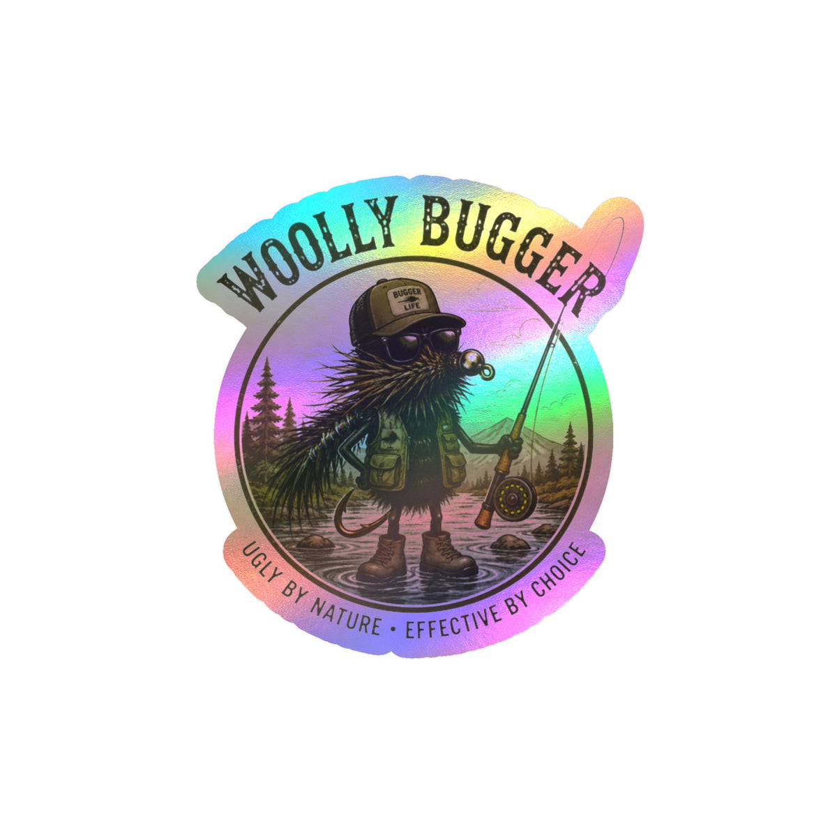 Kiss-Cut Vinyl Decal — "Woolly Bugger" Fly-Fishing Sticker (Ugly by Nature • Outdoor Angler Gift)