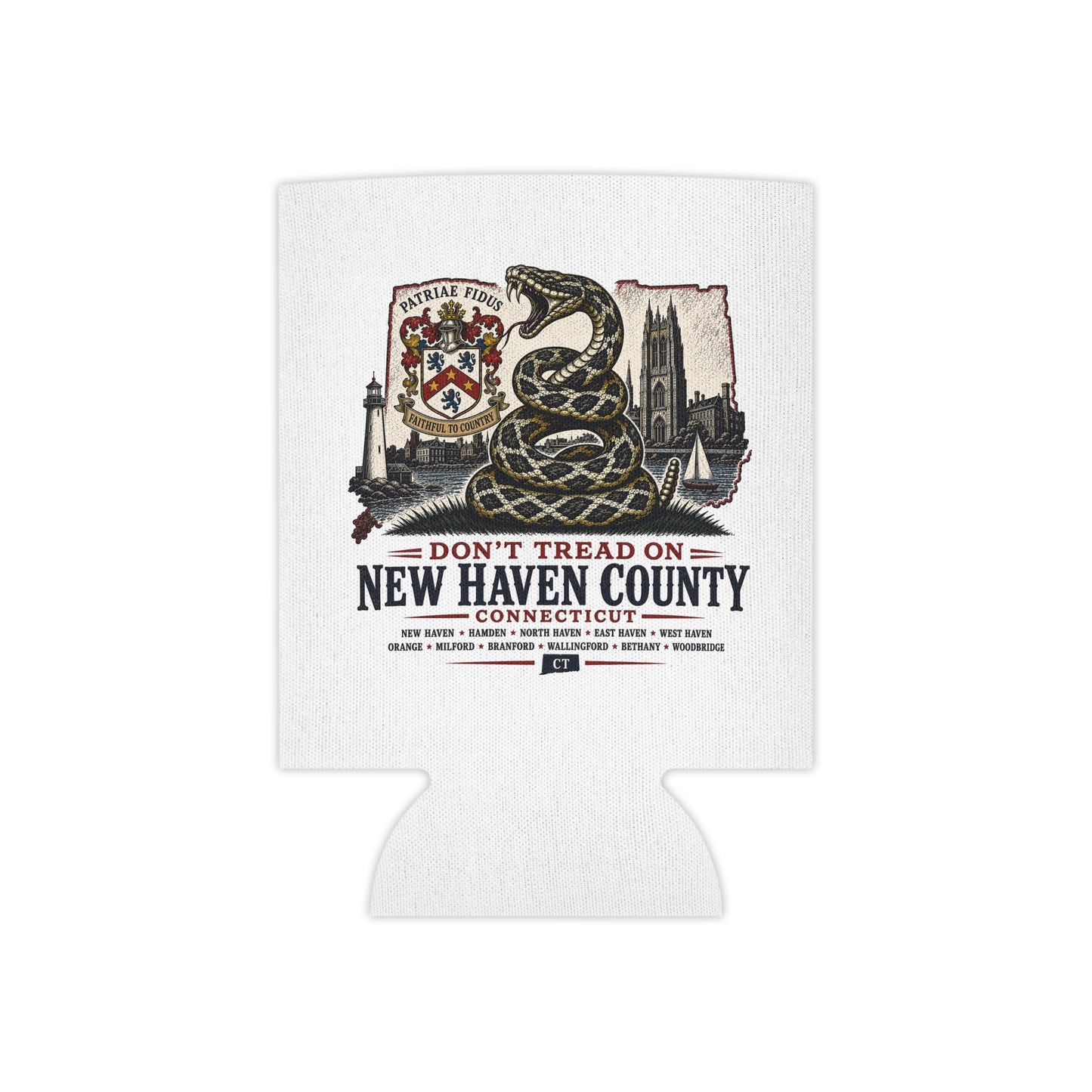 Can Cooler - "Don't Tread On New Haven County Connecticut" Snake Crest Design