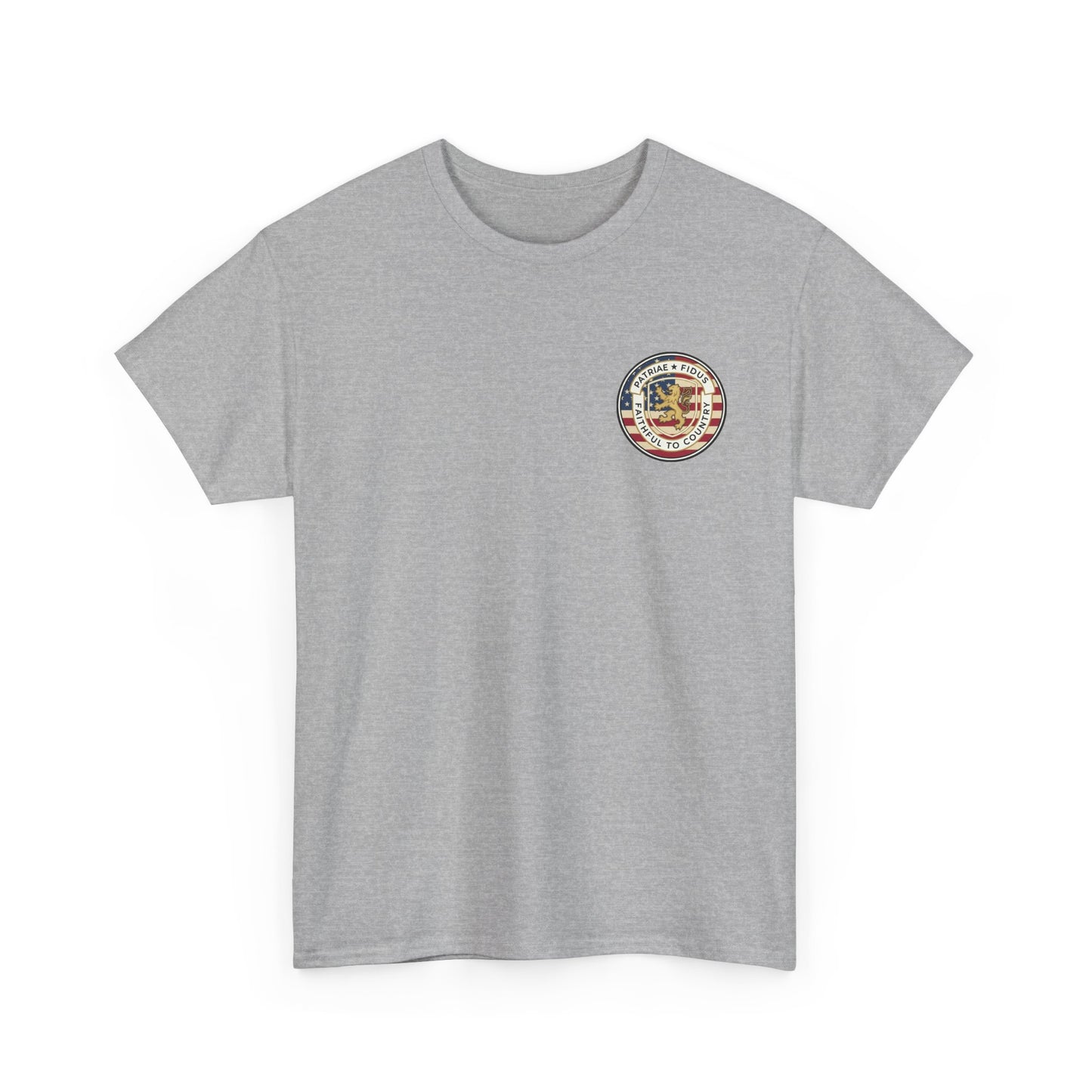 Patriae Fidus Flag Tee — Patriotic American Flag T-Shirt (Faithful to Country)