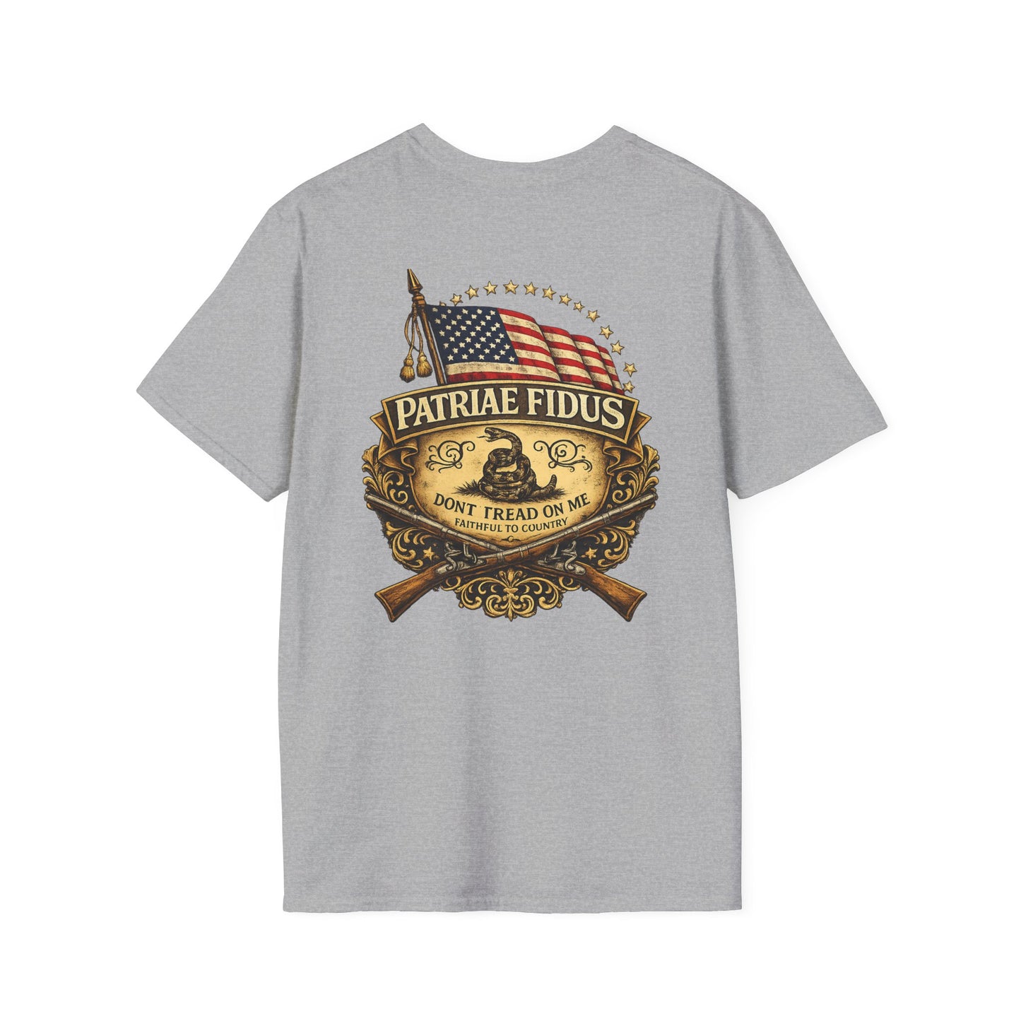 Patriae Fidus Patriotic American Flag Gadsden Patch T-Shirt