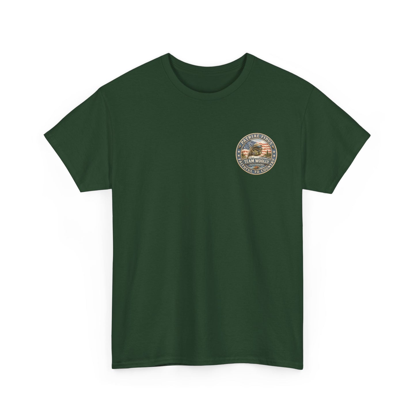 “Fish Hard Live Free” T-Shirt — Trout Patriae Fidus Outdoors American Flag Design