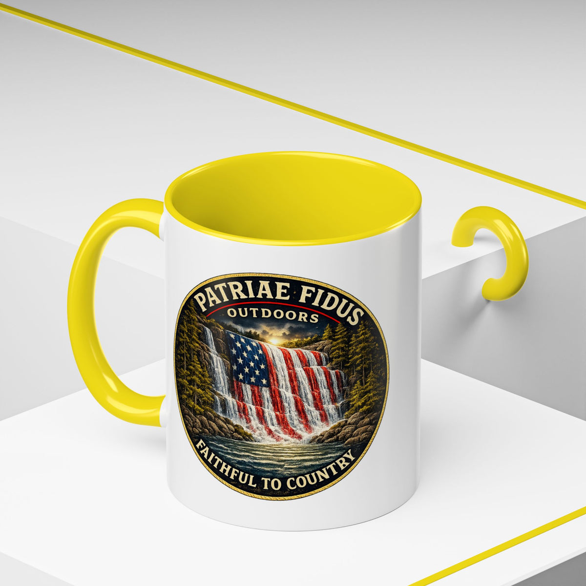 Patriae Fidus Flag Waterfall Accent Coffee Mug (11/15oz) — Faithful to Country