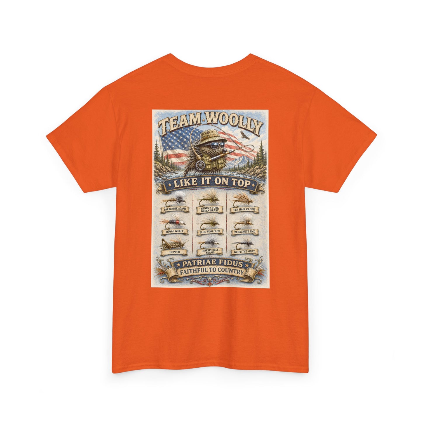 Team Woolly Dry Fly Collection T-Shirt: ("Like It On Top")