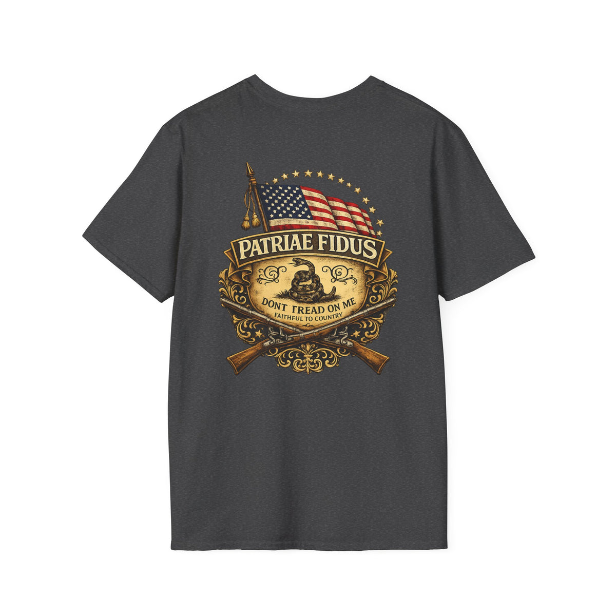 Patriae Fidus Patriotic American Flag Gadsden Patch T-Shirt