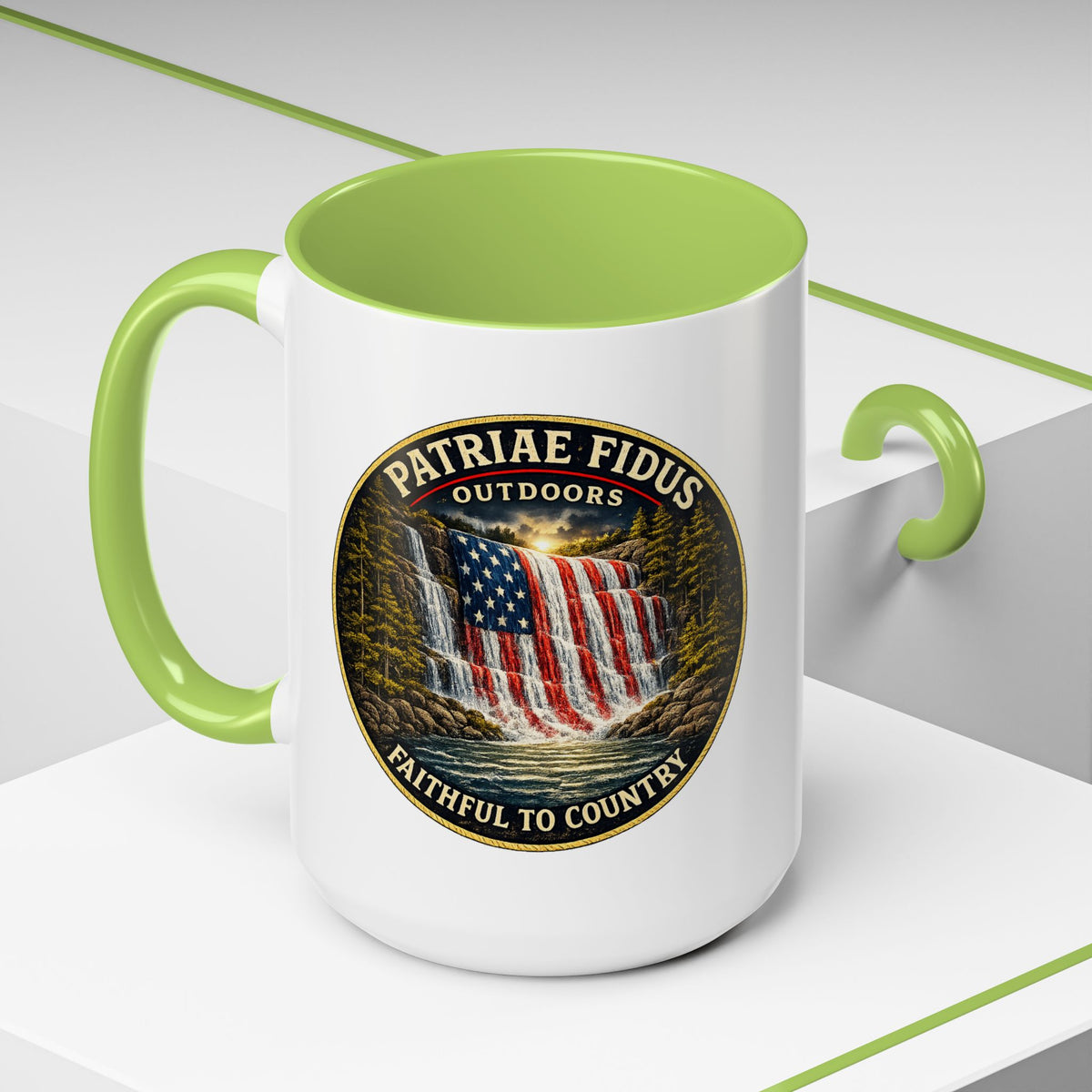 Patriae Fidus Flag Waterfall Accent Coffee Mug (11/15oz) — Faithful to Country