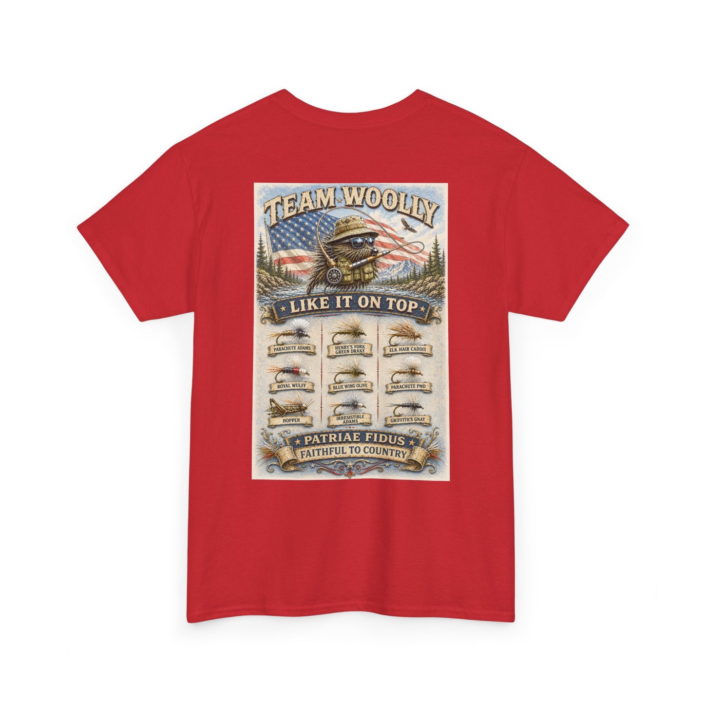 Team Woolly Dry Fly Collection T-Shirt: ("Like It On Top")