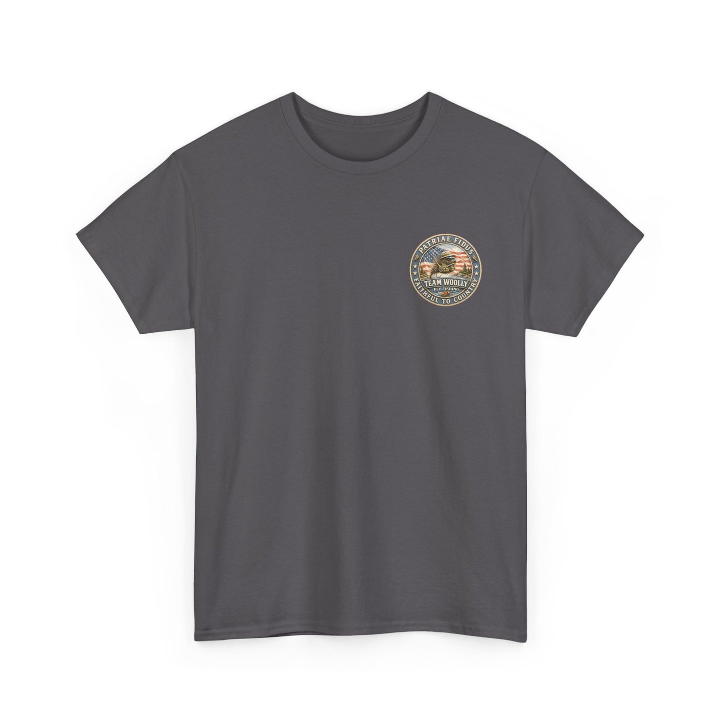 “Fish Hard Live Free” T-Shirt — Tarpon Patriae Fidus Outdoors American Flag Design