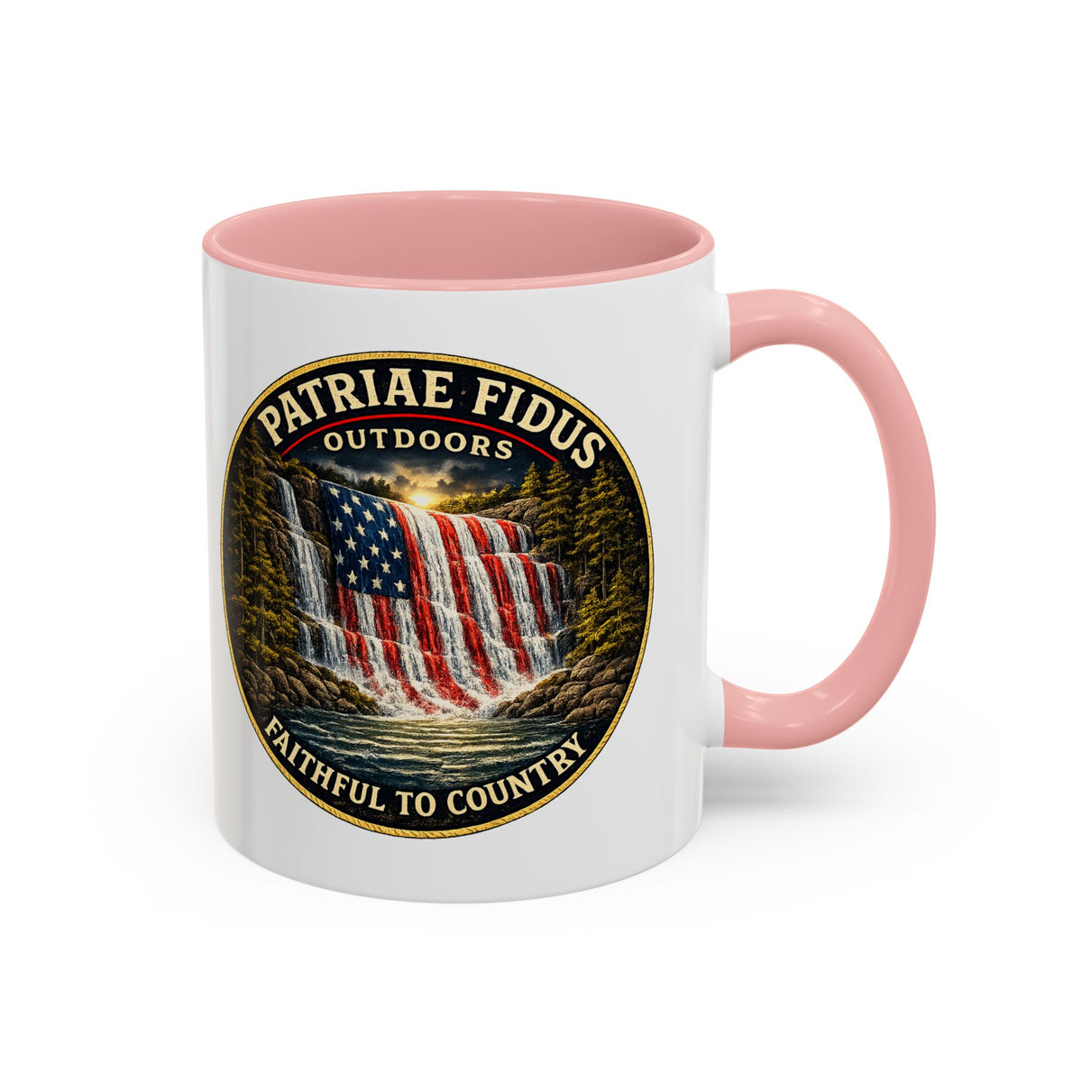 Patriae Fidus Flag Waterfall Accent Coffee Mug (11/15oz) — Faithful to Country