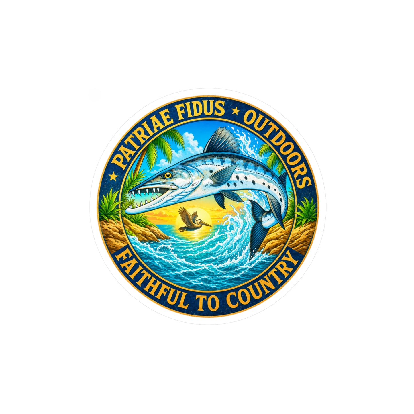 Kiss-Cut Vinyl Decal — Saltwater Fishing Logo: “Patriae Fidus Outdoors — Faithful to Country”