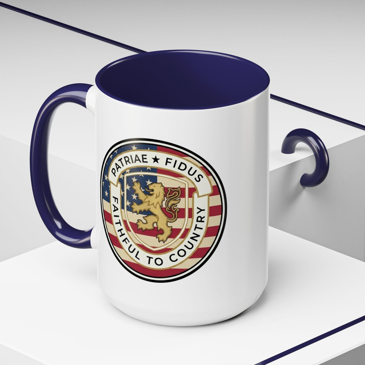 Flag Crest Coffee Mug — "Patriae Fidus: Faithful to Country"