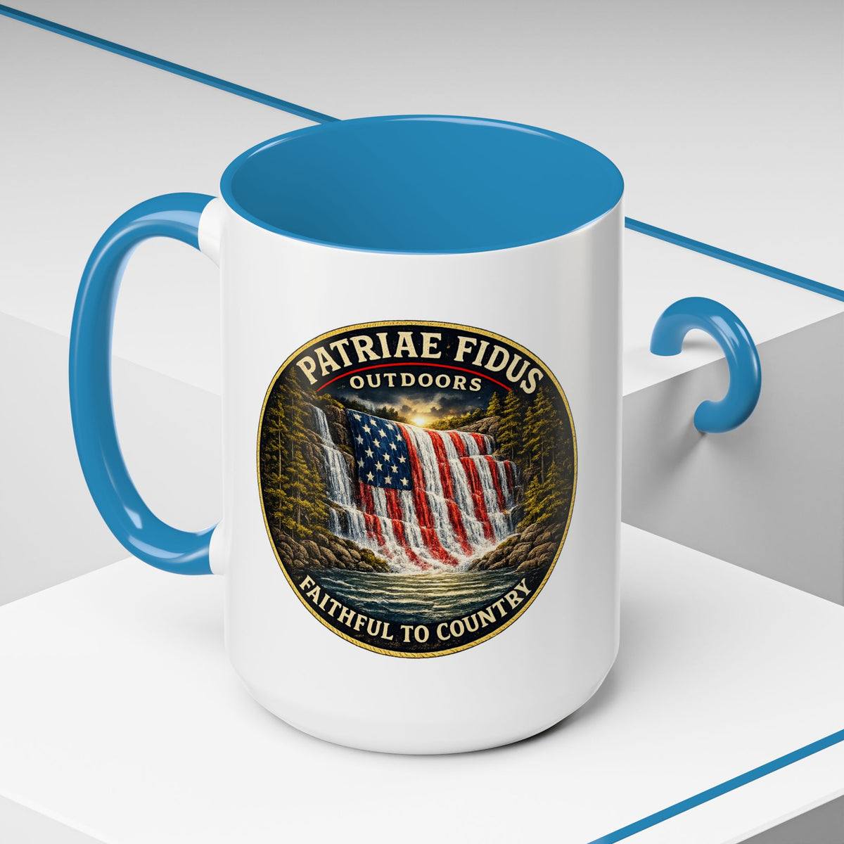 Patriae Fidus Flag Waterfall Accent Coffee Mug (11/15oz) — Faithful to Country
