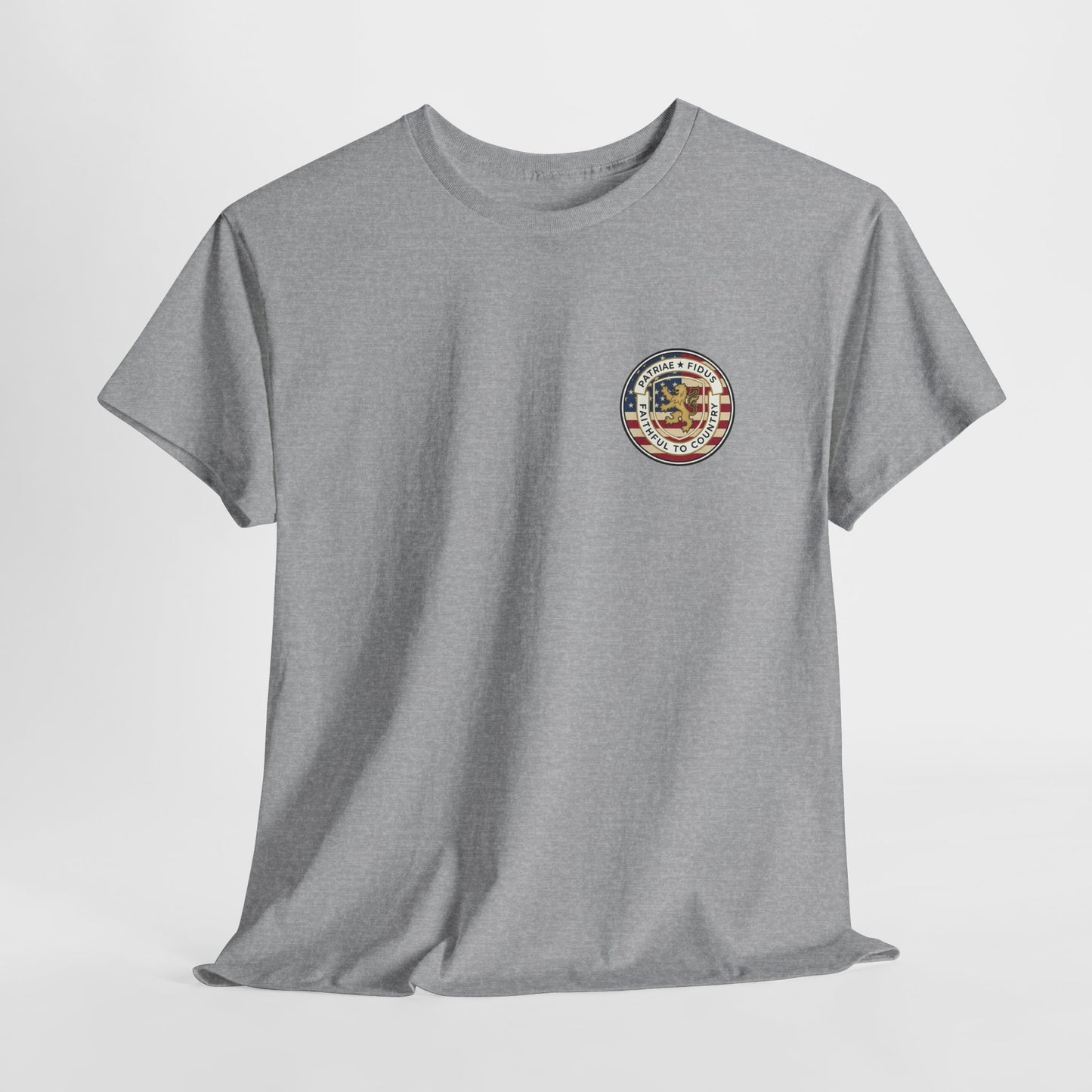 Patriae Fidus Outdoors Tee — Faithful to Country American Flag Eagle T‑Shirt