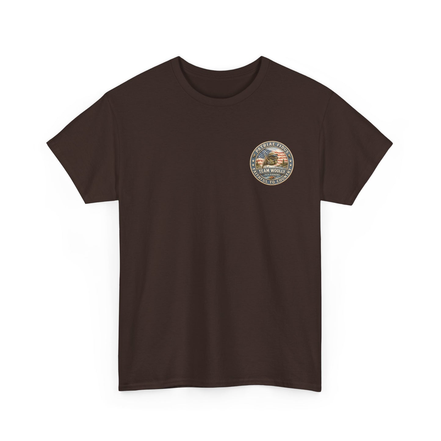 “Fish Hard Live Free” T-Shirt — Trout Patriae Fidus Outdoors American Flag Design