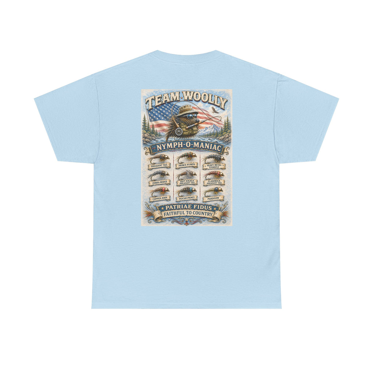 Team Woolly Nymph Collection T‑Shirt: (Nymph-O-Maniac)