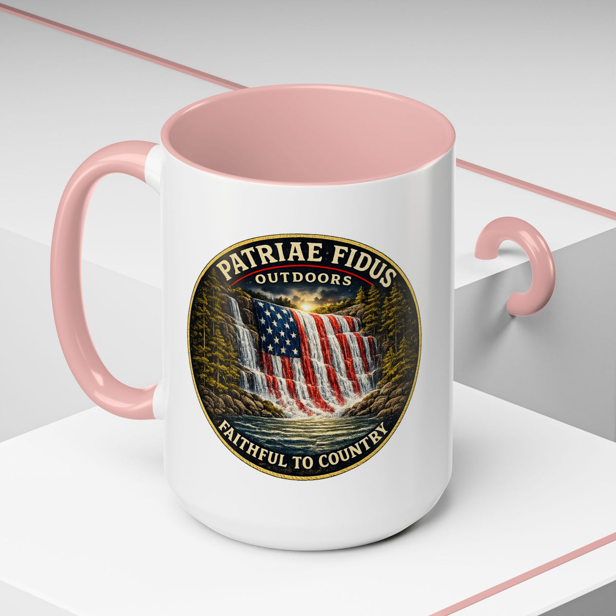 Patriae Fidus Flag Waterfall Accent Coffee Mug (11/15oz) — Faithful to Country