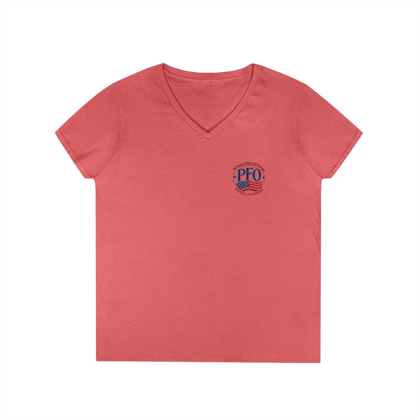 Patriae Fidus Outdoors Ladies' V-Neck T-Shirt — American Flag Hunting Logo