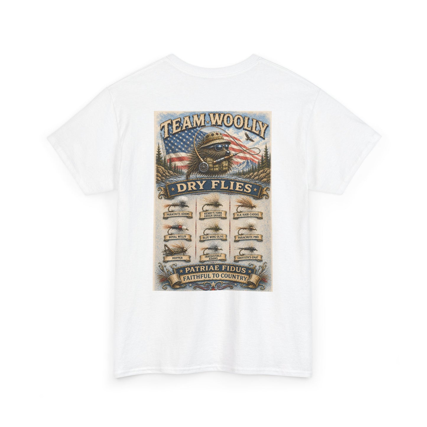 T-Shirt — Team Woolly Dry Flies Fishing Graphic Tee (Back Print)