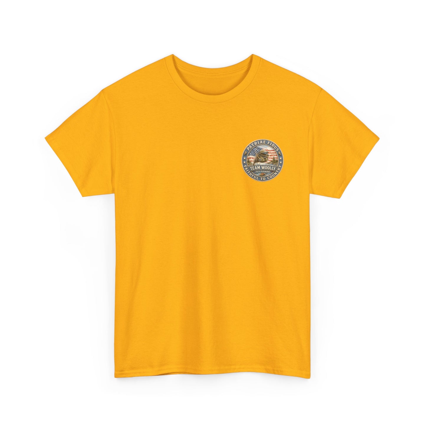 “Fish Hard Live Free” T-Shirt — Marlin Patriae Fidus Outdoors American Flag Design