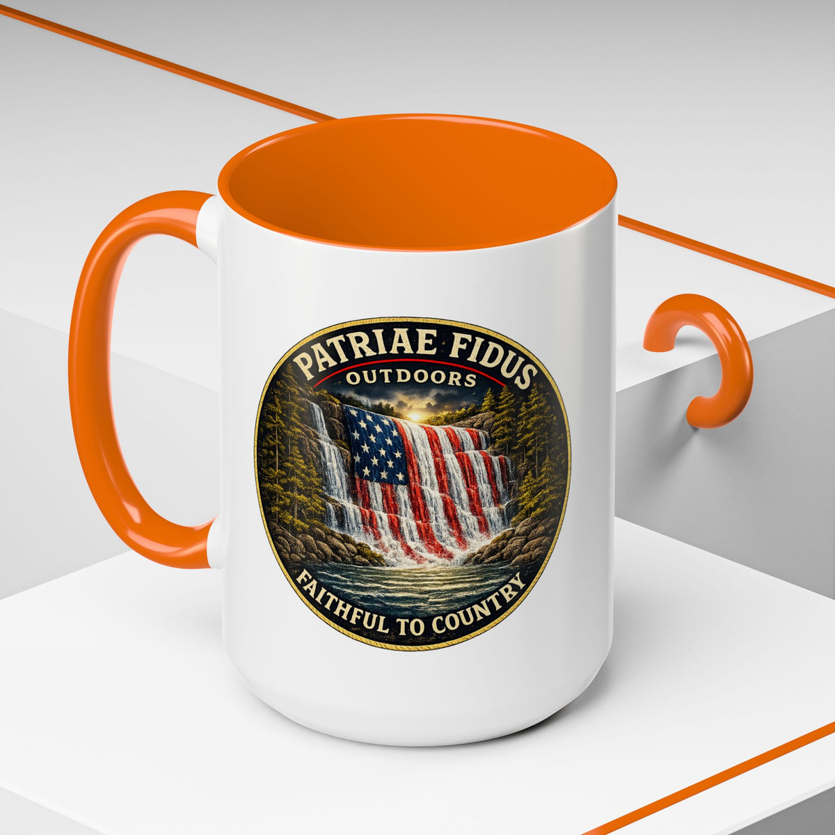 Patriae Fidus Flag Waterfall Accent Coffee Mug (11/15oz) — Faithful to Country