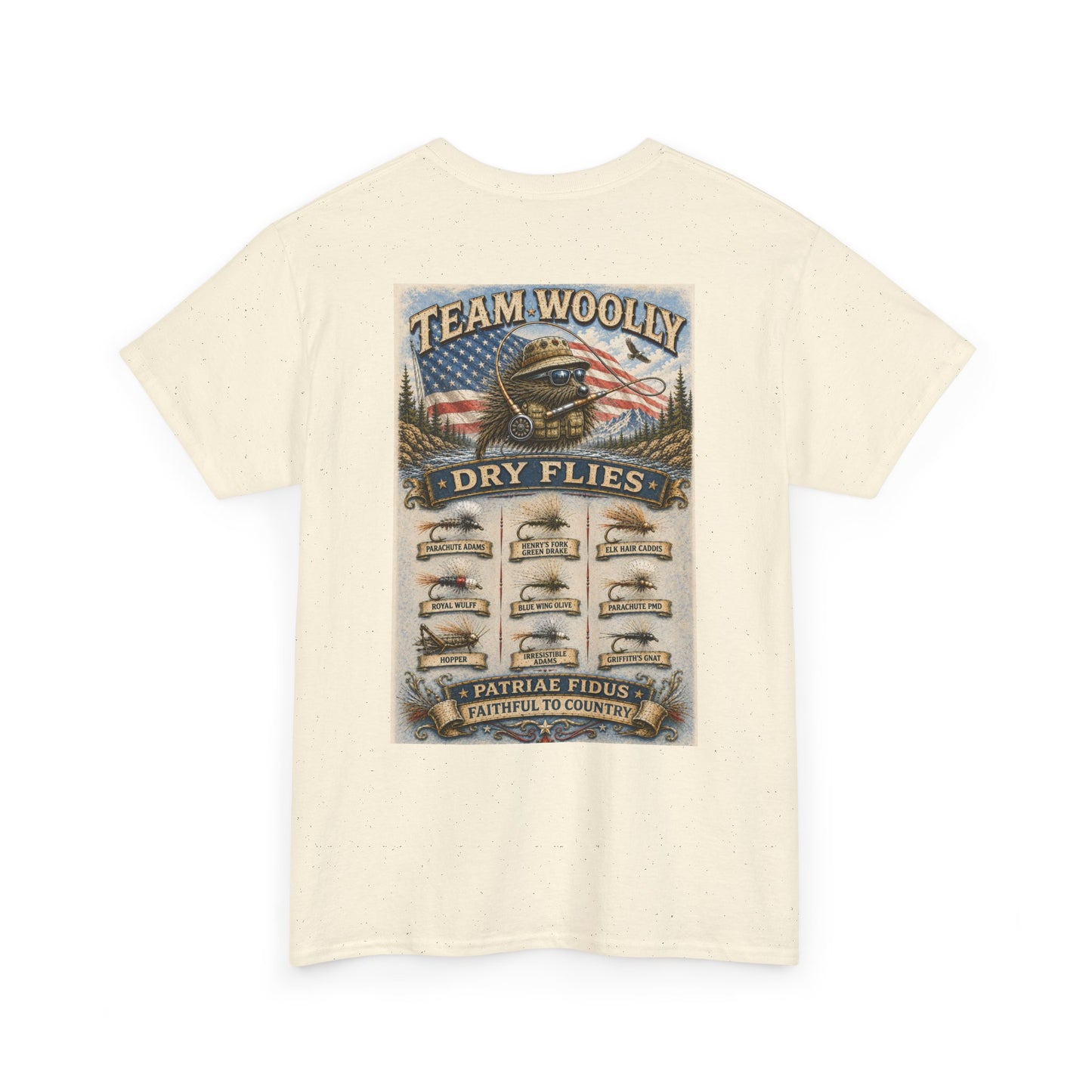 T-Shirt — Team Woolly Dry Flies Fishing Graphic Tee (Back Print)