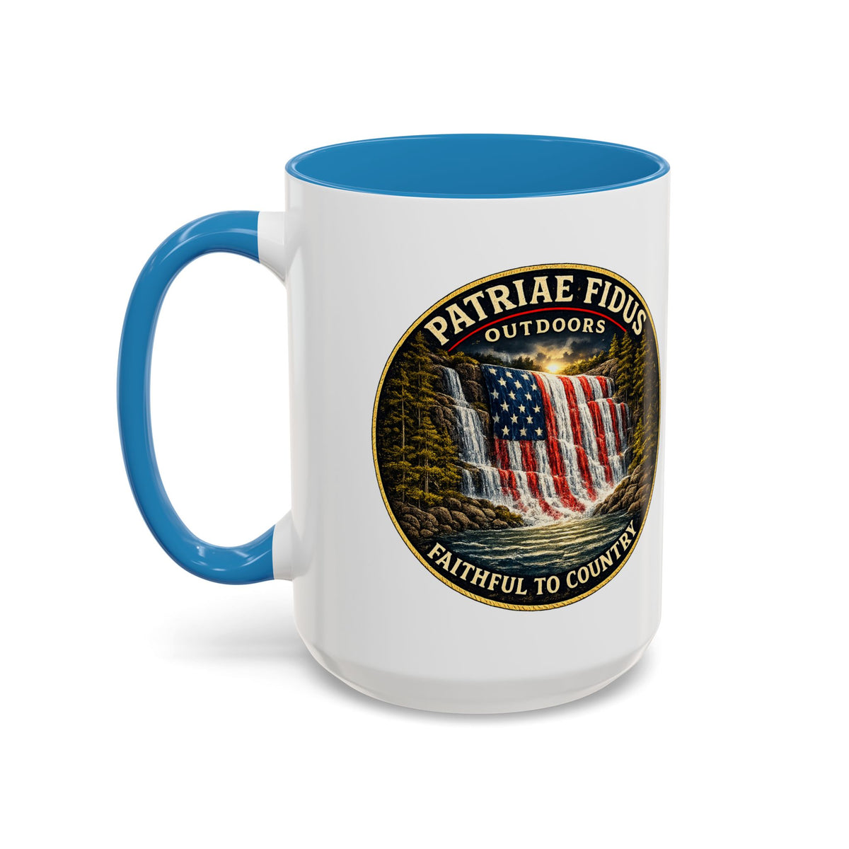Patriae Fidus Flag Waterfall Accent Coffee Mug (11/15oz) — Faithful to Country