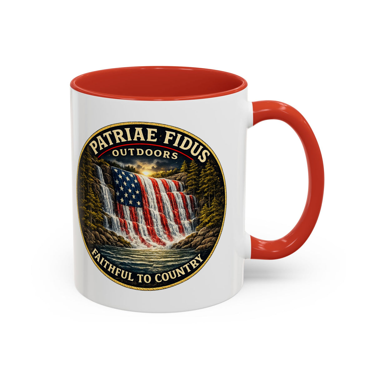Patriae Fidus Flag Waterfall Accent Coffee Mug (11/15oz) — Faithful to Country
