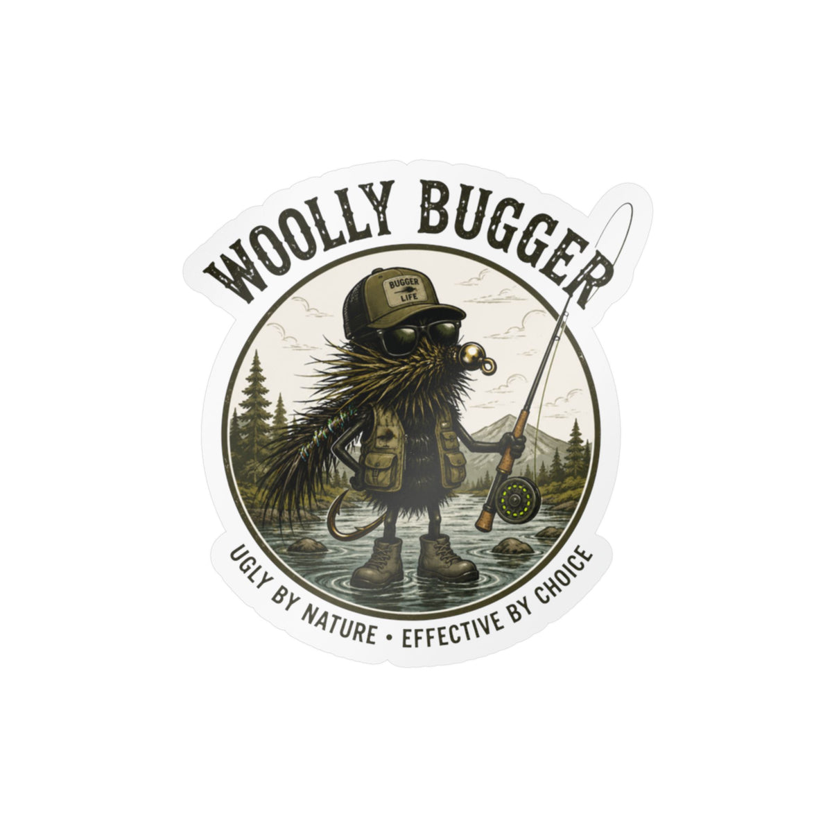Kiss-Cut Vinyl Decal — "Woolly Bugger" Fly-Fishing Sticker (Ugly by Nature • Outdoor Angler Gift)