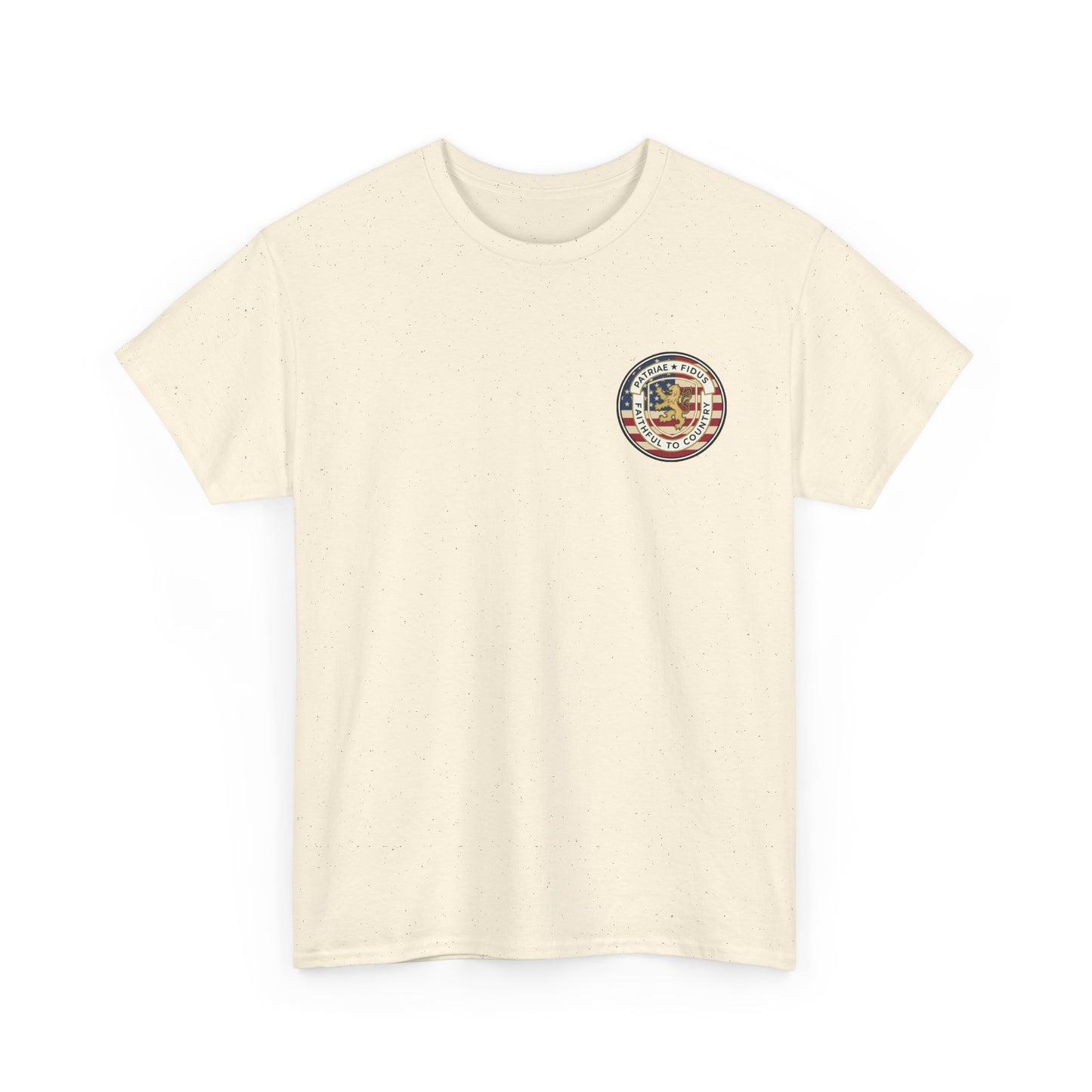Patriae Fidus Flag Tee — Patriotic American Flag T-Shirt (Faithful to Country)