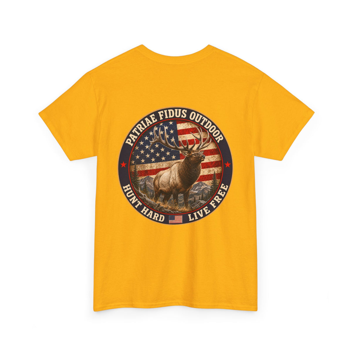 Hunting T-Shirt — Patriæ Fidus Outdoor 'Hunt Hard Live Free' American Flag Elk Tee